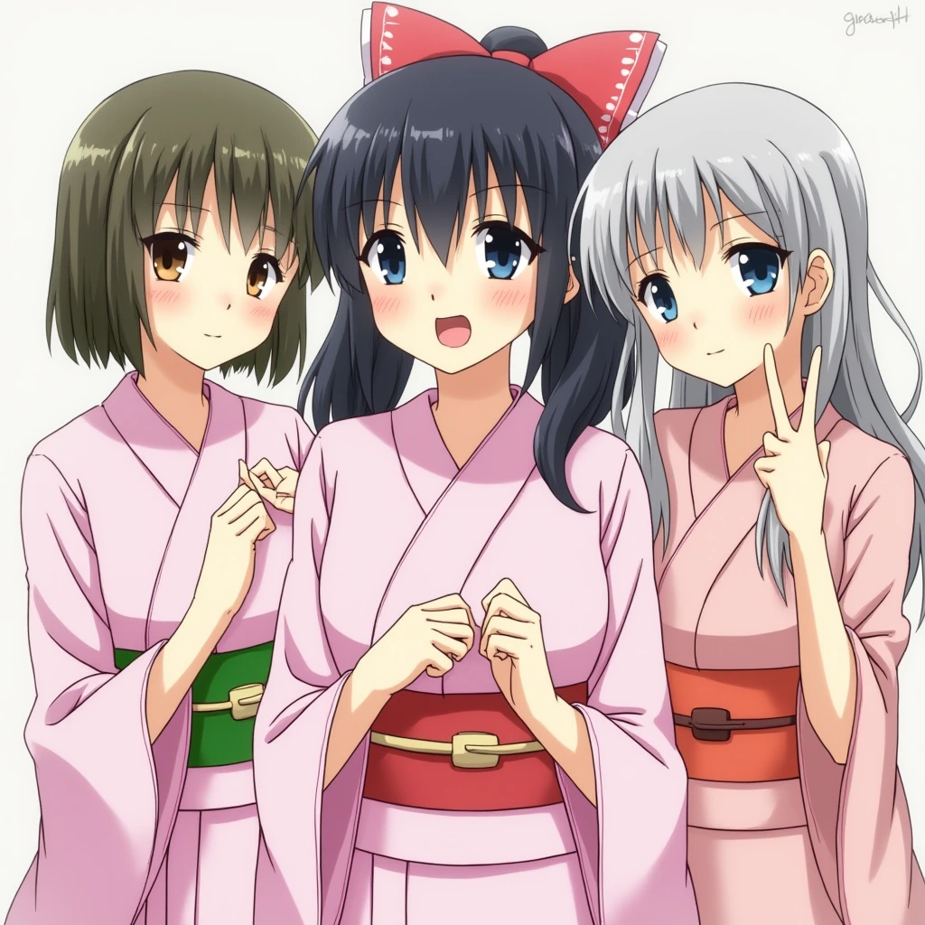 anime characters anime girls in a pink kimono